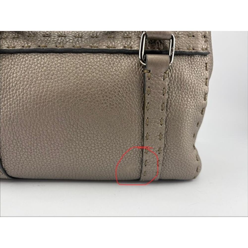 Fendi Selleria Mini Linda Metallic Pewter Pebbled Leather Satchel Sterling Tag - Picture 14 of 14